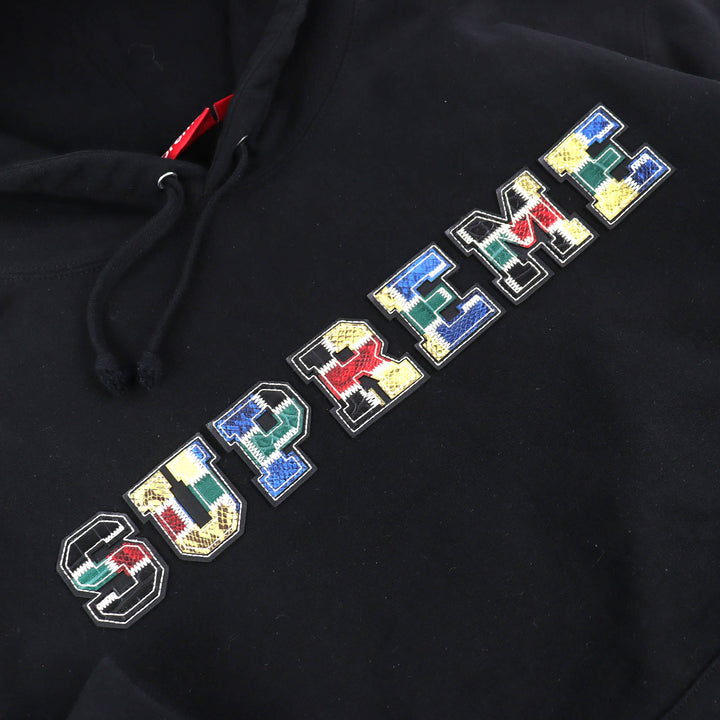 Discounted Great Supreme hoodie Collegiate Patchwork Leather Hooded Sweatshirt S FW23SW58