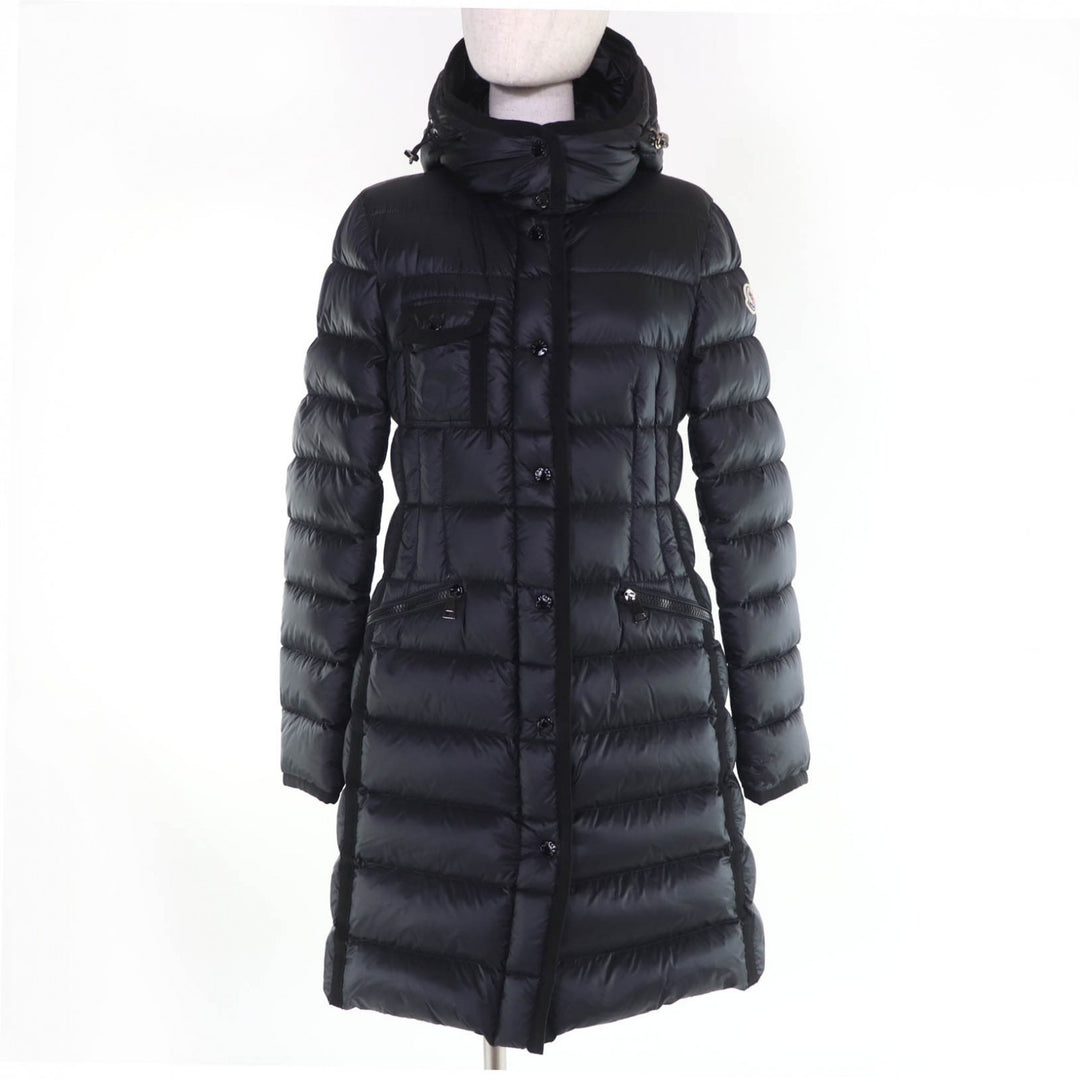 Great MONCLER down coat HERMINE Logo patch and hood black Nylon Women 2
