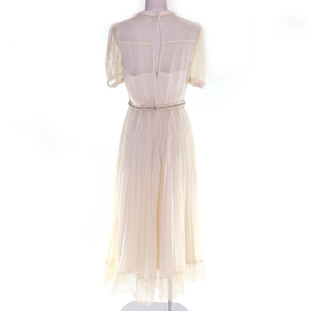 Excellent SELF PORTRAIT one piece Lace-designed chiffon pleated midi dress UK8