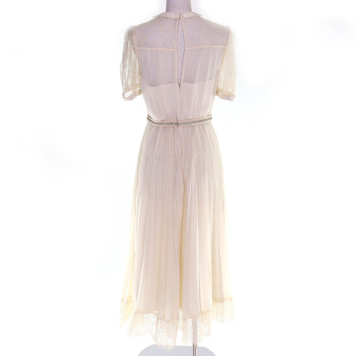 Excellent SELF PORTRAIT one piece Lace-designed chiffon pleated midi dress UK8