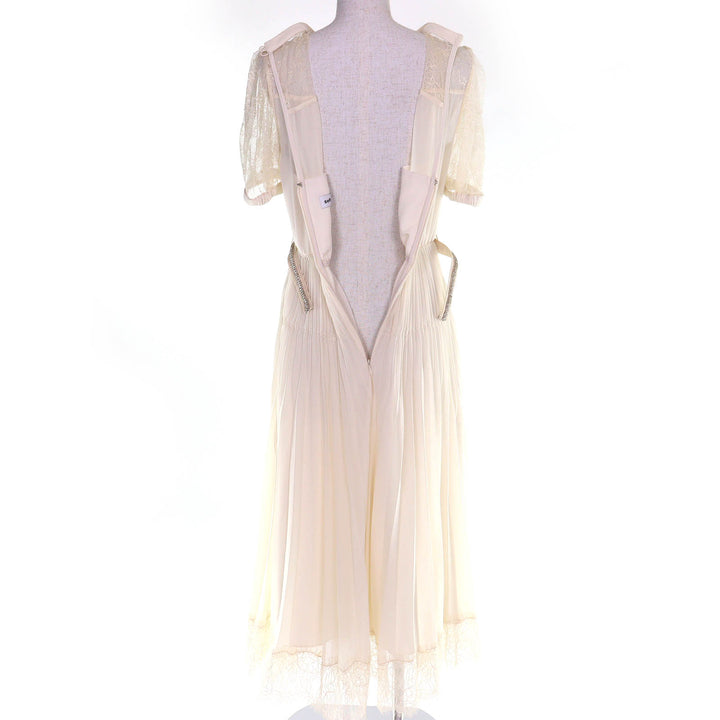 Excellent SELF PORTRAIT one piece Lace-designed chiffon pleated midi dress UK8