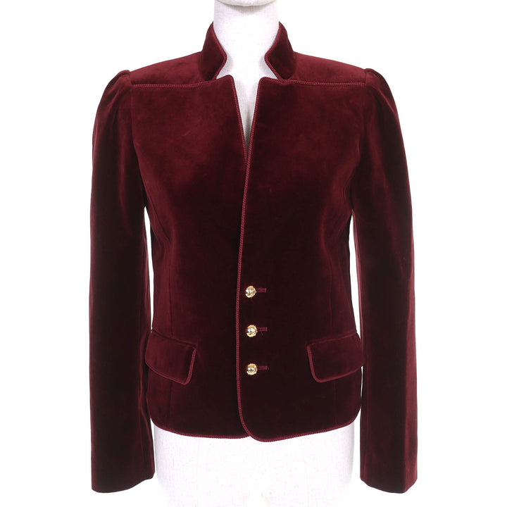 Pristine CELINE Jacket Triomphe gold buttons velour Burgundy 34 2V41Q933C