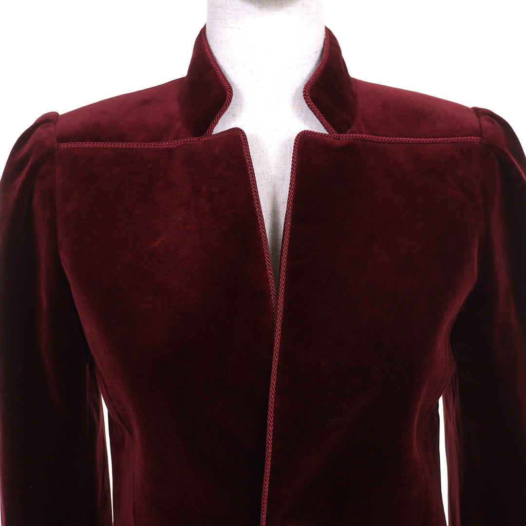 Pristine CELINE Jacket Triomphe gold buttons velour Burgundy 34 2V41Q933C