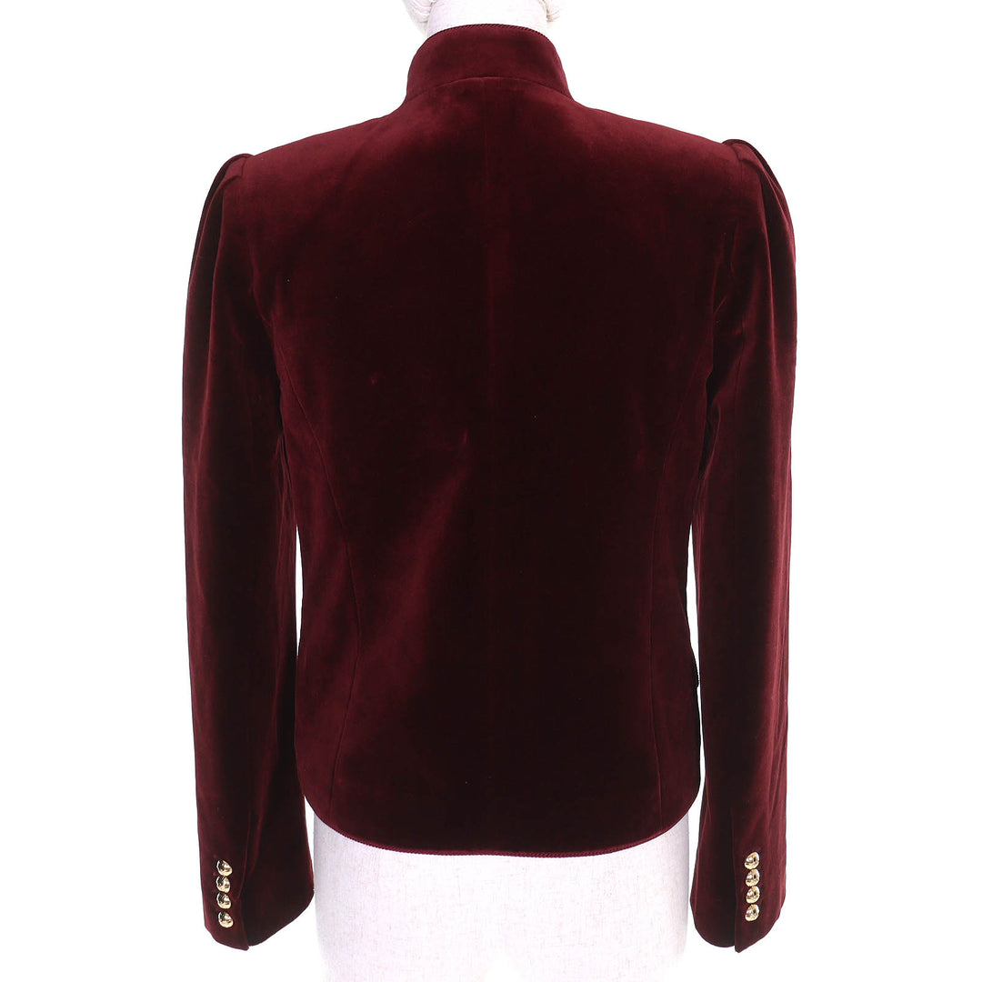 Pristine CELINE Jacket Triomphe gold buttons velour Burgundy 34 2V41Q933C