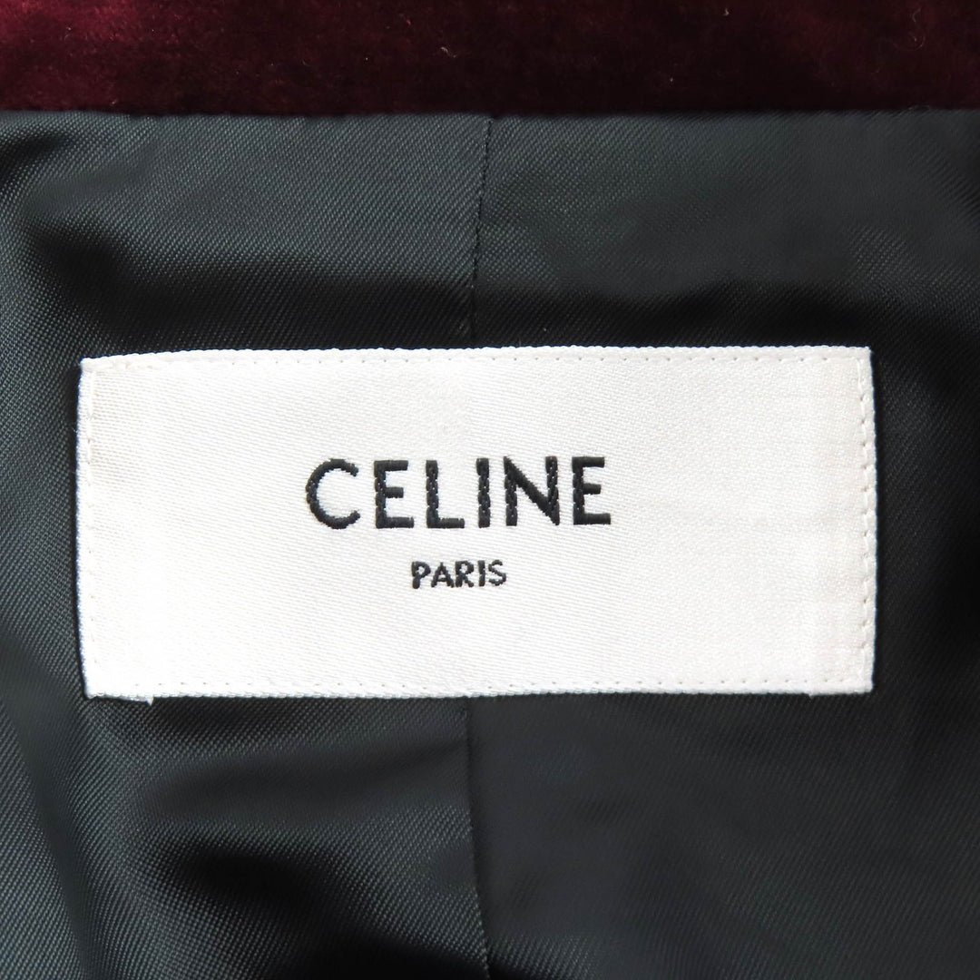 Pristine CELINE Jacket Triomphe gold buttons velour Burgundy 34 2V41Q933C