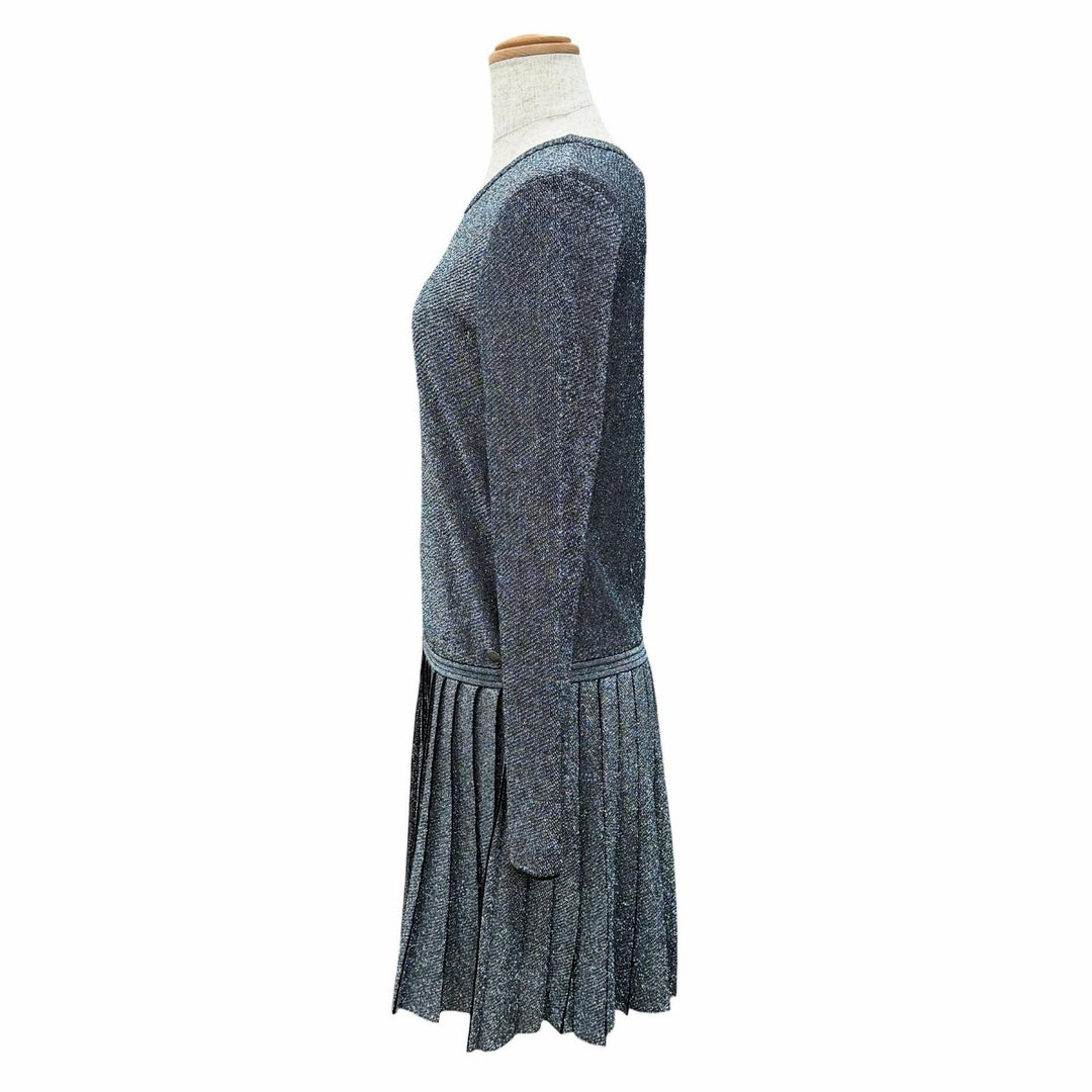 Great CHANEL one piece COCO Button Pleated Hem Knit Glitter 38 P50520K06412