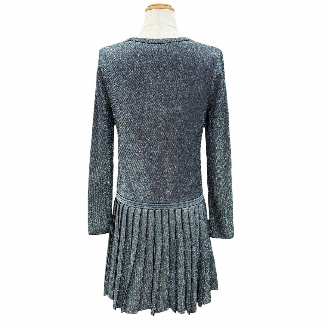 Great CHANEL one piece COCO Button Pleated Hem Knit Glitter 38 P50520K06412