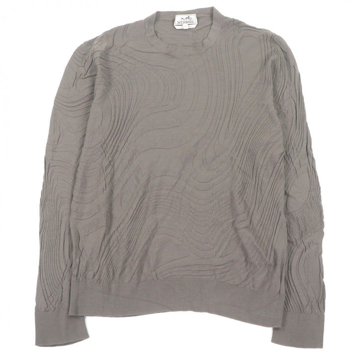 Excellent HERMES sweater Lightweight long sleeve knit Brown wool mens XL