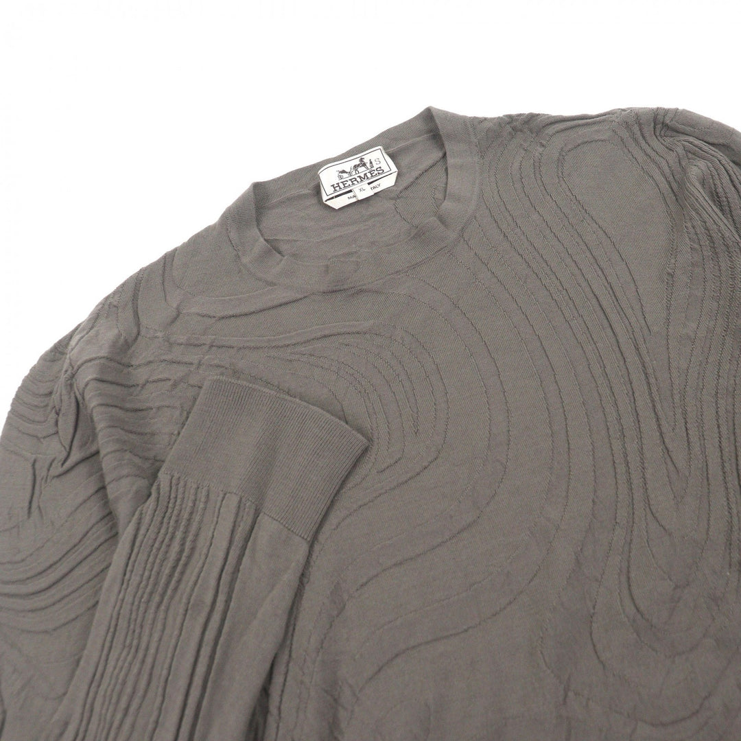 Excellent HERMES sweater Lightweight long sleeve knit Brown wool mens XL