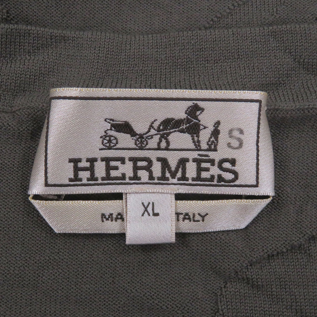 Excellent HERMES sweater Lightweight long sleeve knit Brown wool mens XL