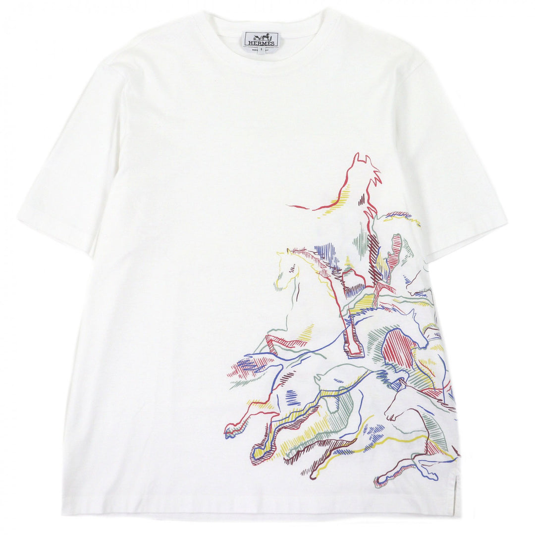 Excellent HERMES Short sleeve T-shirt caval card Horse print white cotton mens S
