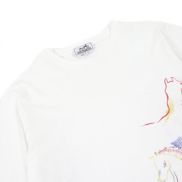 Excellent HERMES Short sleeve T-shirt caval card Horse print white cotton mens S