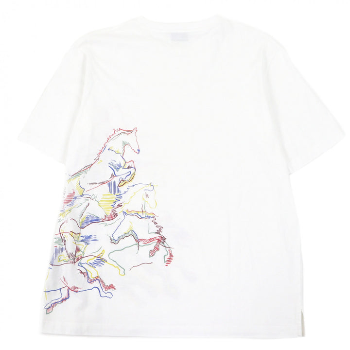 Excellent HERMES Short sleeve T-shirt caval card Horse print white cotton mens S