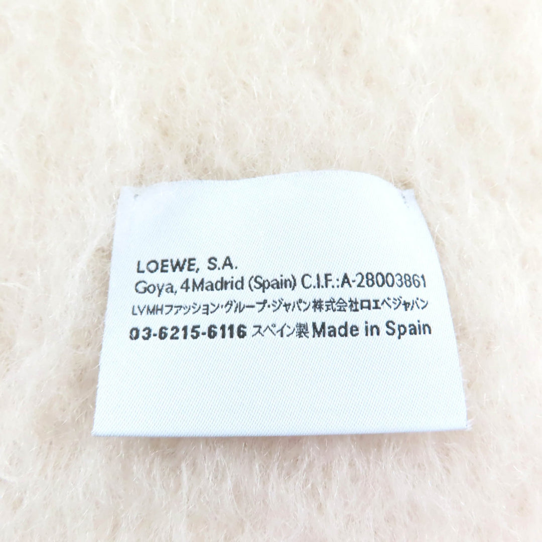 Excellent LOEWE Scarf Fringe with Anagram leather patch Ivory mohair 28003861