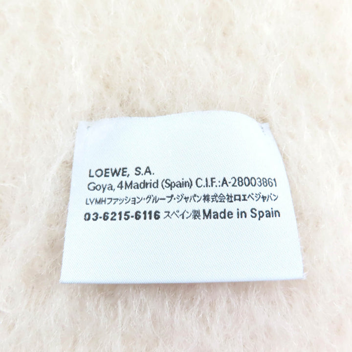 Excellent LOEWE Scarf Fringe with Anagram leather patch Ivory mohair 28003861