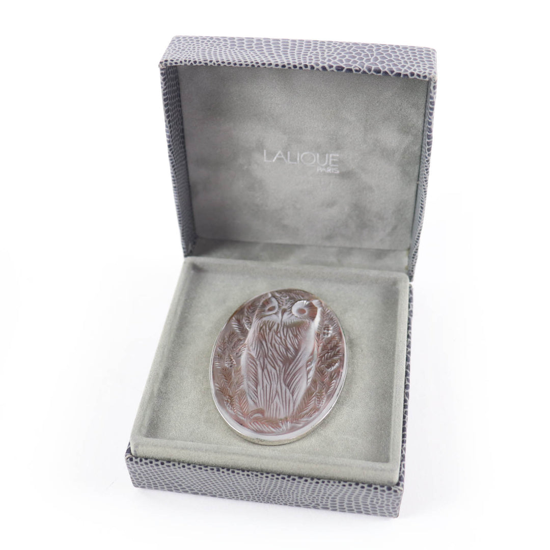 Very Good LALIQUE Brooch Rare Owl Bird Silver crystal Women