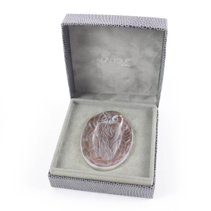 Very Good LALIQUE Brooch Rare Owl Bird Silver crystal Women