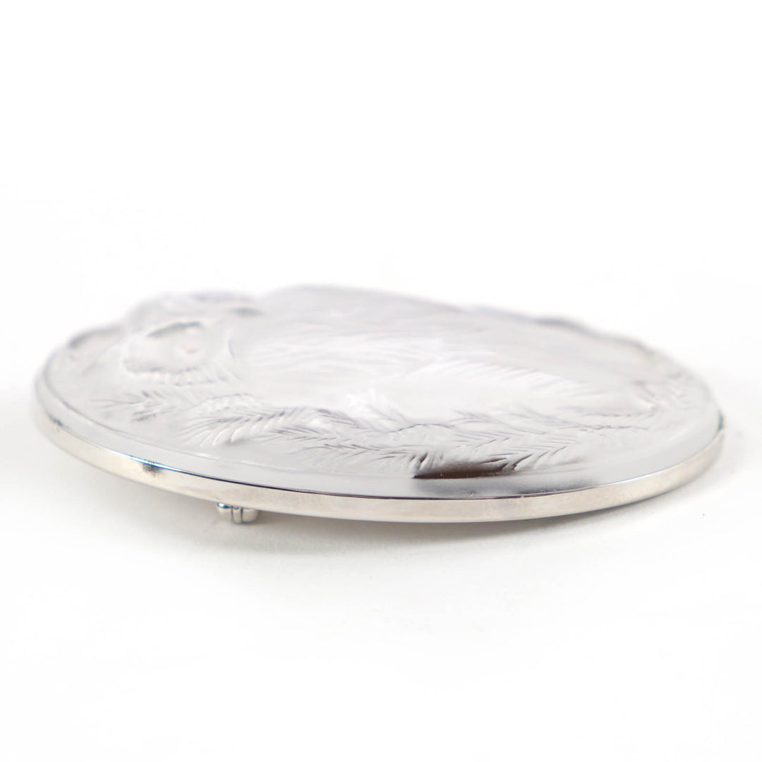 Very Good LALIQUE Brooch Rare Owl Bird Silver crystal Women