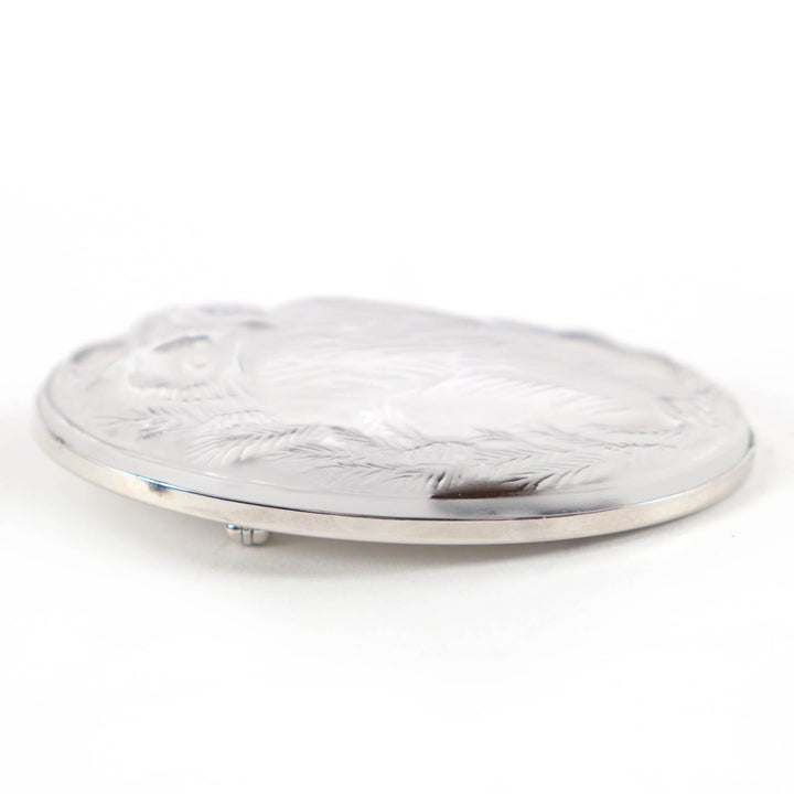 Very Good LALIQUE Brooch Rare Owl Bird Silver crystal Women