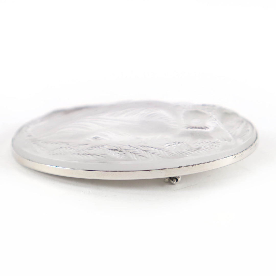 Very Good LALIQUE Brooch Rare Owl Bird Silver crystal Women