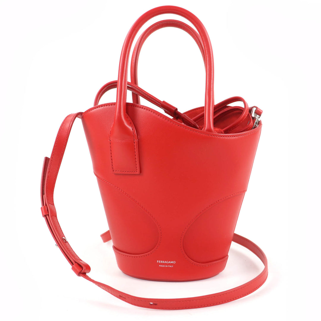 Great FERRAGAMO Shoulder Bag cut out 2WAY leather handbag Red leather Women