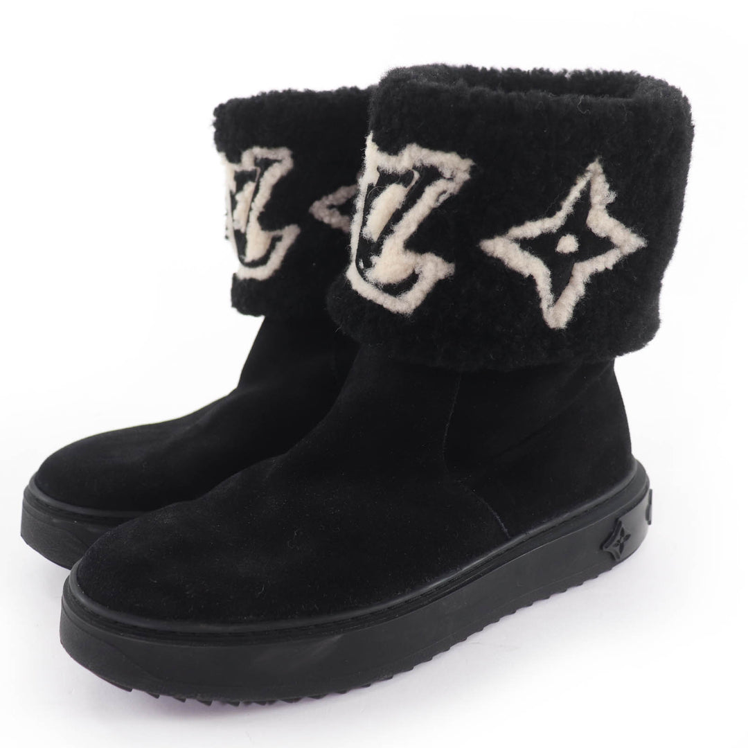 Great LOUIS VUITTON short boots LV logo shearling boots black Mouton Women 36.5