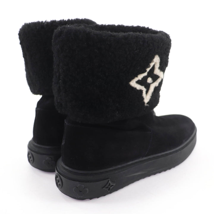 Great LOUIS VUITTON short boots LV logo shearling boots black Mouton Women 36.5