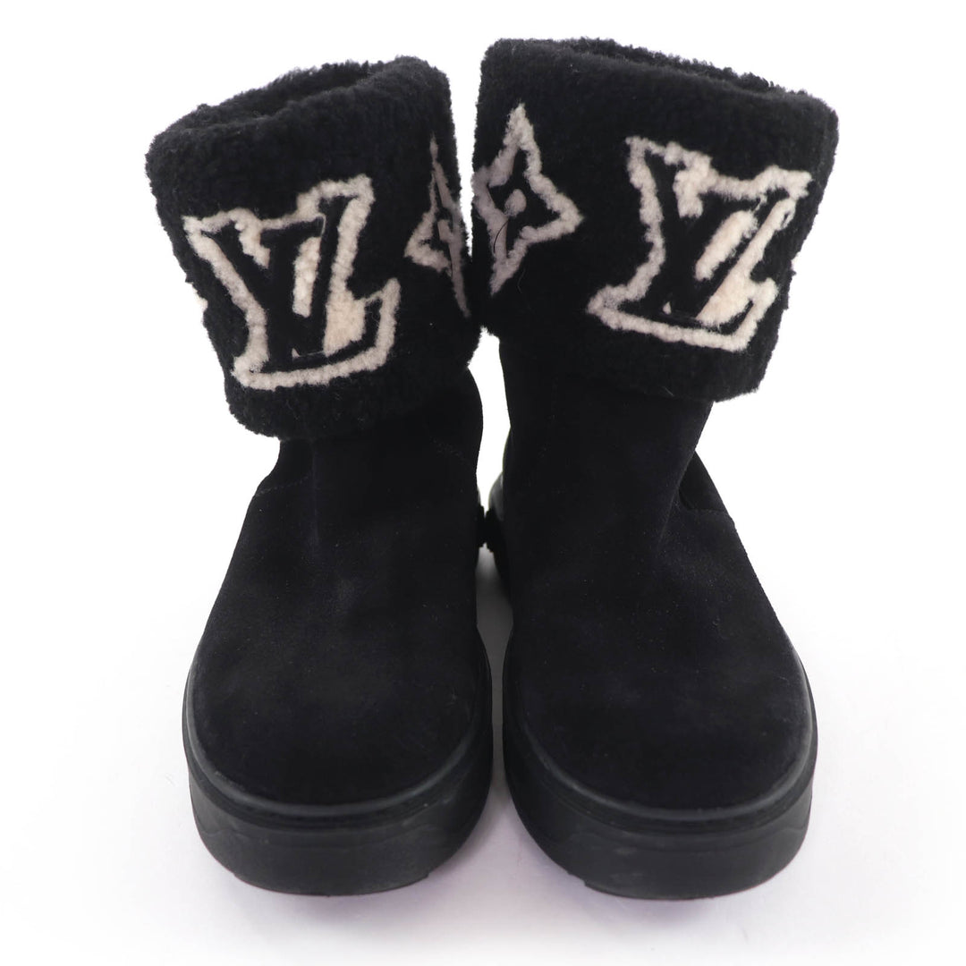 Great LOUIS VUITTON short boots LV logo shearling boots black Mouton Women 36.5