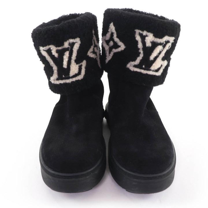 Great LOUIS VUITTON short boots LV logo shearling boots black Mouton Women 36.5