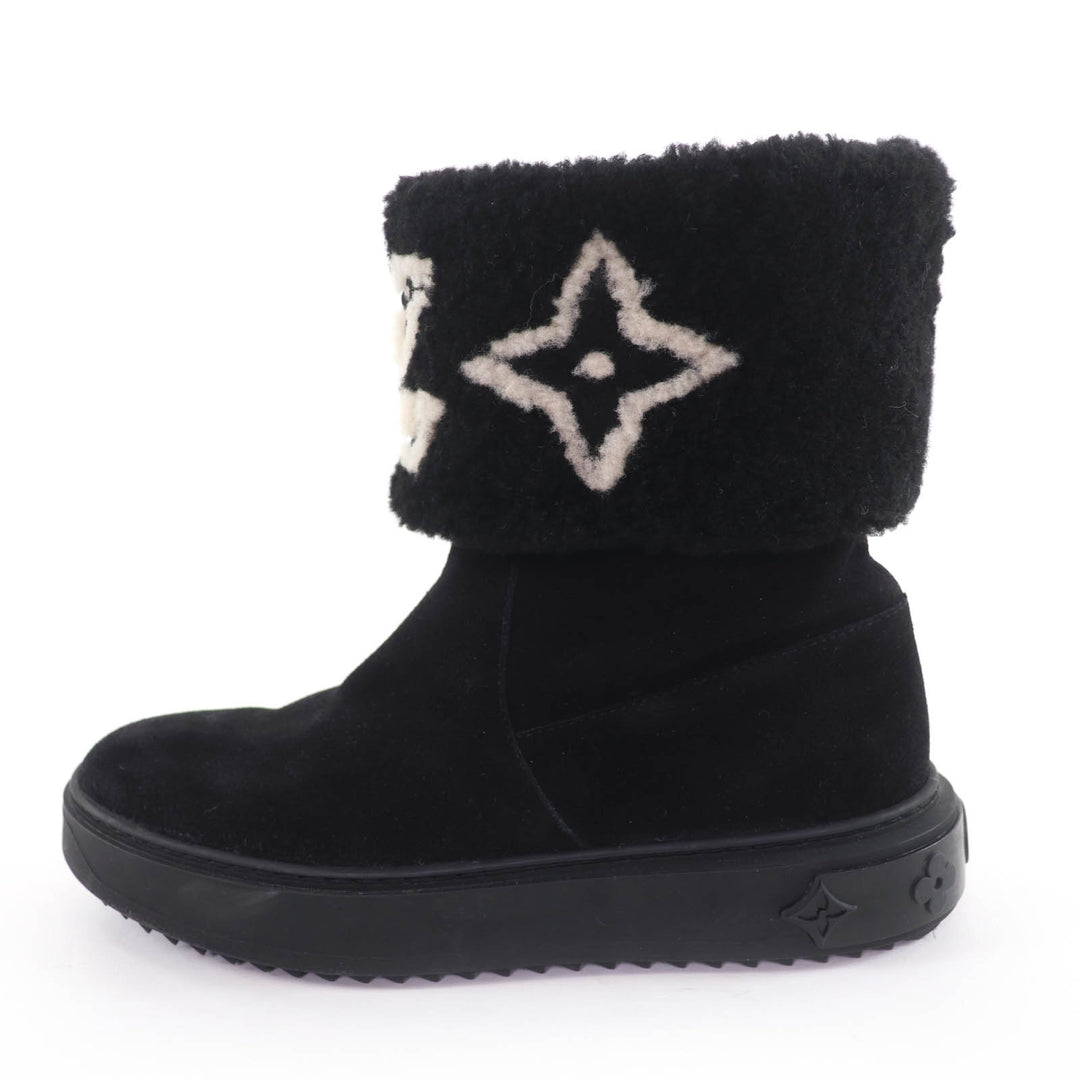 Great LOUIS VUITTON short boots LV logo shearling boots black Mouton Women 36.5