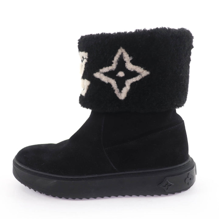 Great LOUIS VUITTON short boots LV logo shearling boots black Mouton Women 36.5