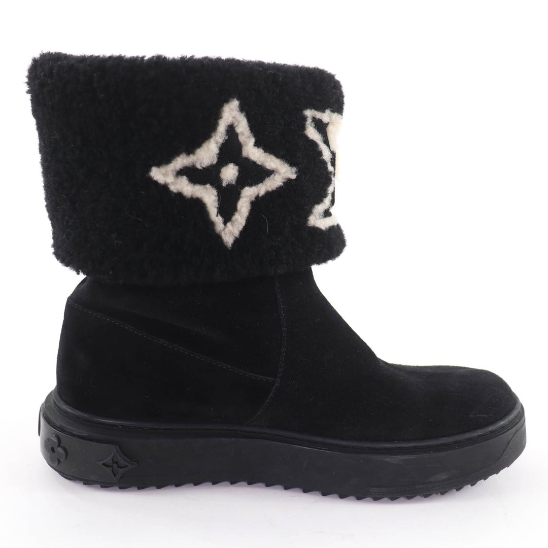 Great LOUIS VUITTON short boots LV logo shearling boots black Mouton Women 36.5