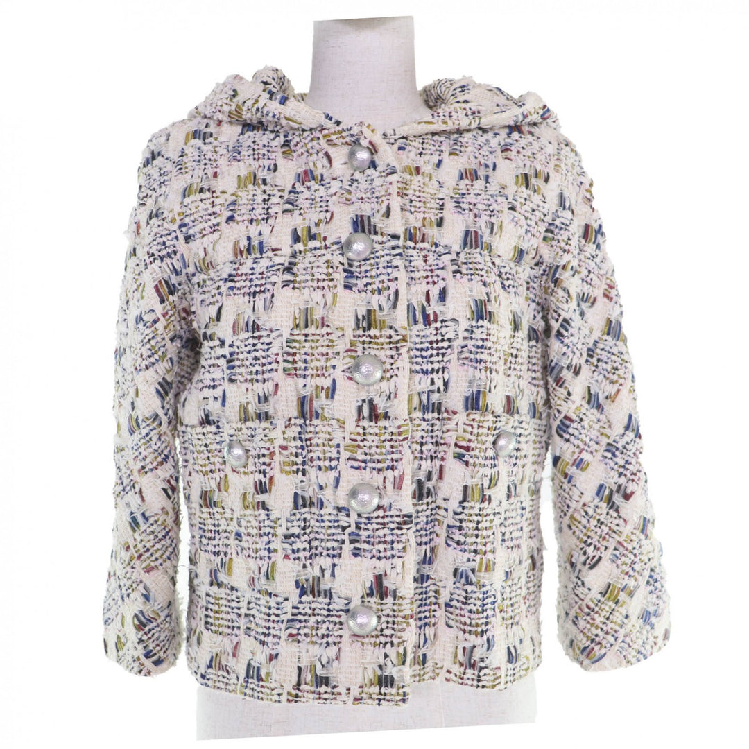 Excellent CHANEL Jacket COCO Button Hooded Ribbon Tweed multi 38 P58379V44257