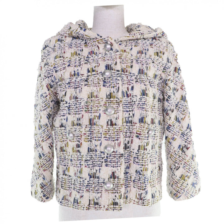 Excellent CHANEL Jacket COCO Button Hooded Ribbon Tweed multi 38 P58379V44257