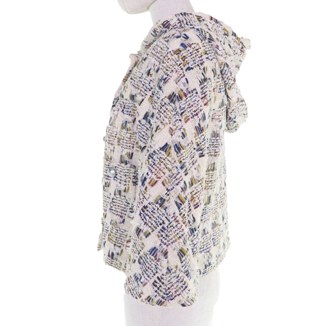Excellent CHANEL Jacket COCO Button Hooded Ribbon Tweed multi 38 P58379V44257