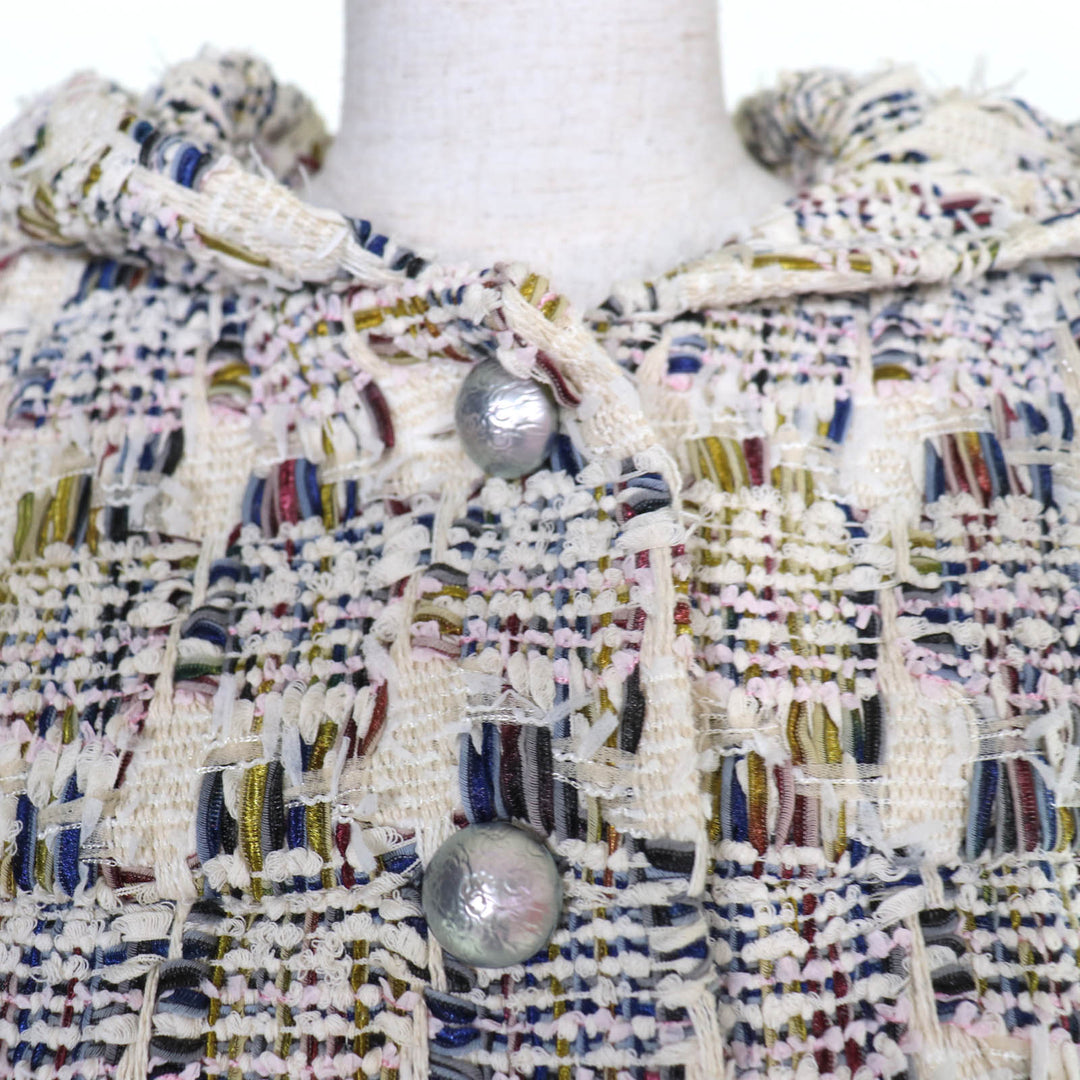 Excellent CHANEL Jacket COCO Button Hooded Ribbon Tweed multi 38 P58379V44257