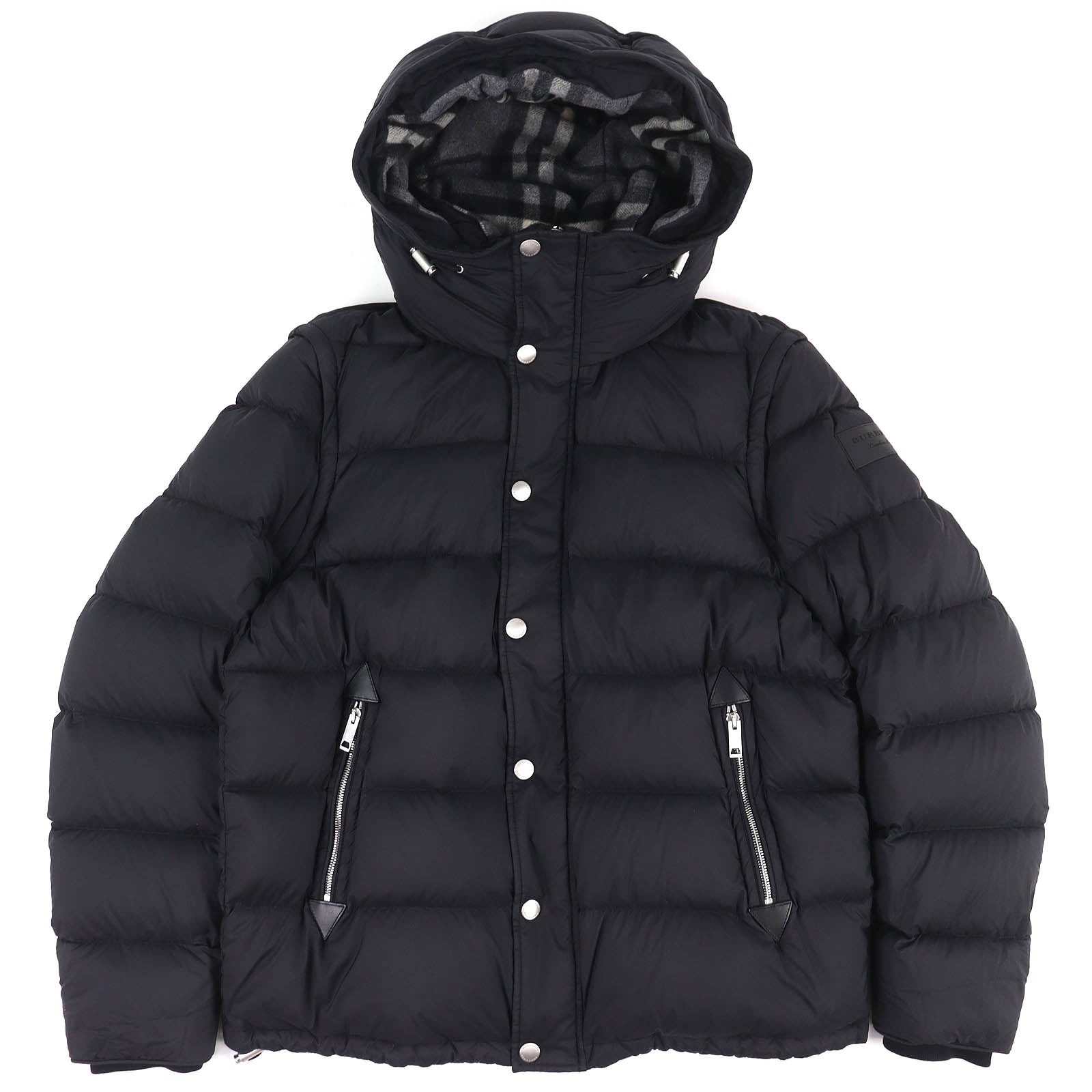 Excellent BURBERRY Down jacket logo patch hooded 2-way down vest