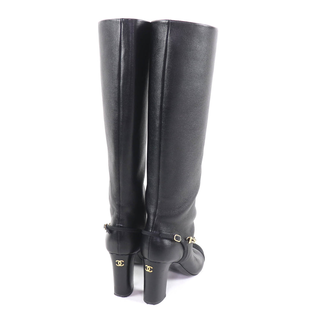 Great CHANEL Knee-high boots black leather Women 35 23A G45096