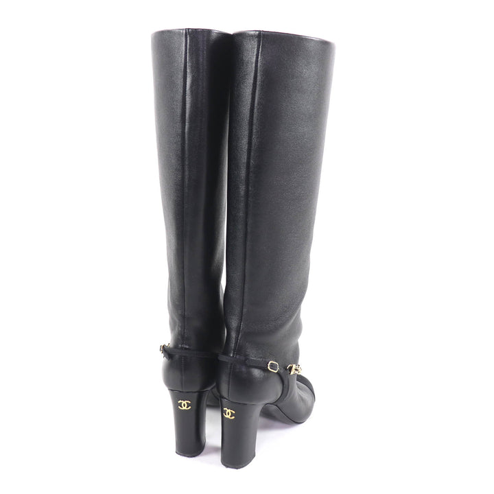 Great CHANEL Knee-high boots black leather Women 35 23A G45096