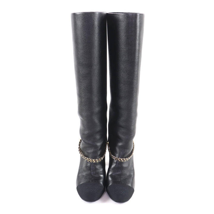 Great CHANEL Knee-high boots black leather Women 35 23A G45096