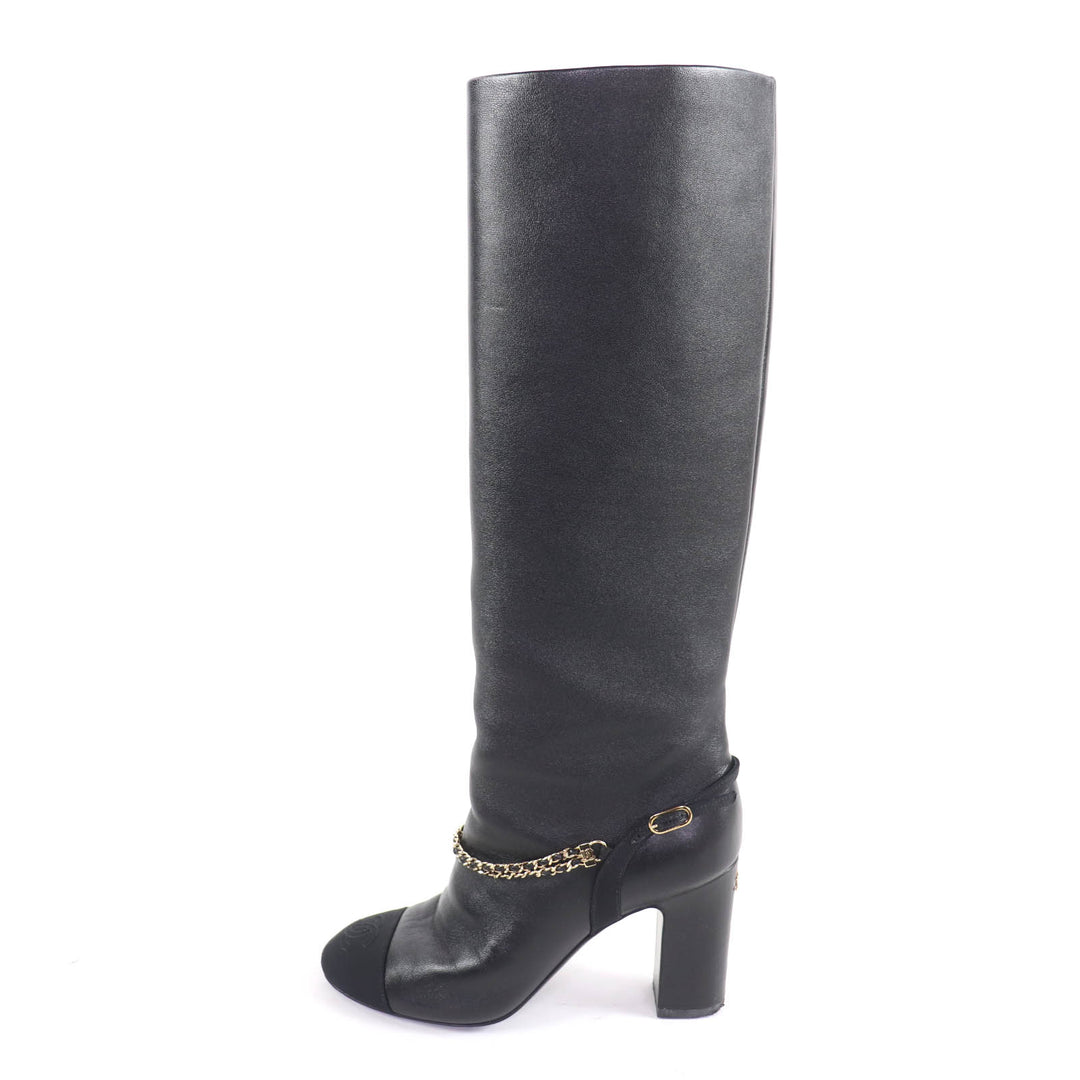 Great CHANEL Knee-high boots black leather Women 35 23A G45096