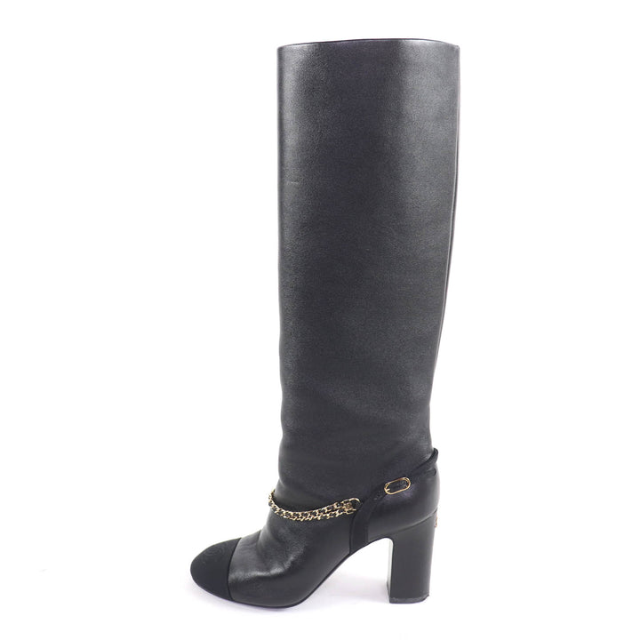 Great CHANEL Knee-high boots black leather Women 35 23A G45096