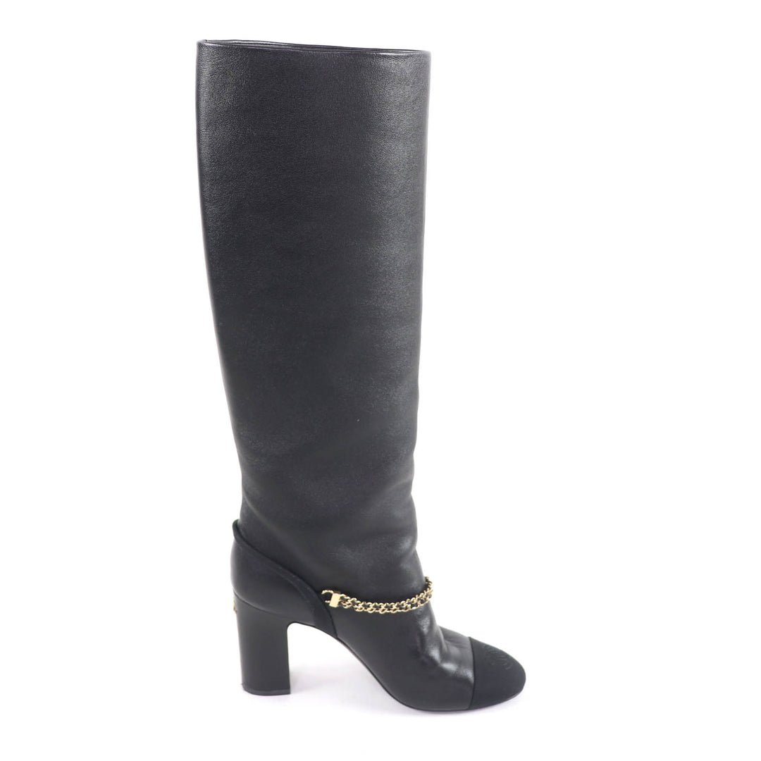 Great CHANEL Knee-high boots black leather Women 35 23A G45096