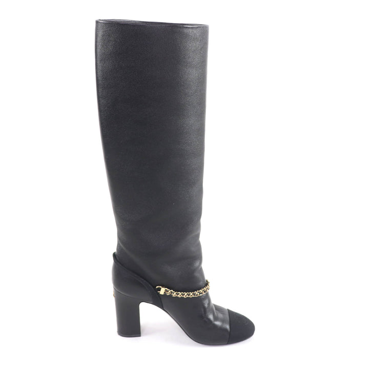 Great CHANEL Knee-high boots black leather Women 35 23A G45096