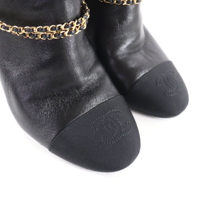 Great CHANEL Knee-high boots black leather Women 35 23A G45096