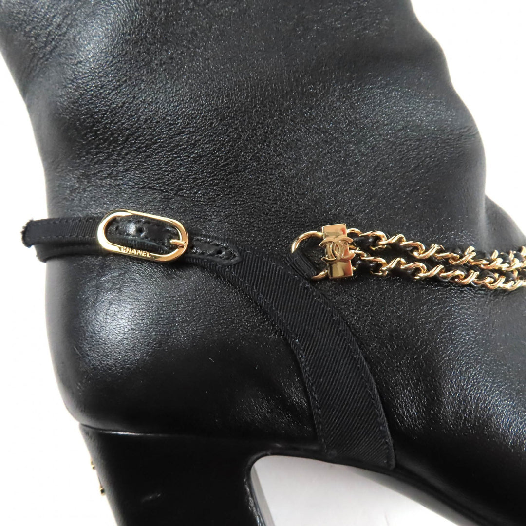 Great CHANEL Knee-high boots black leather Women 35 23A G45096