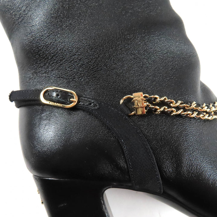 Great CHANEL Knee-high boots black leather Women 35 23A G45096