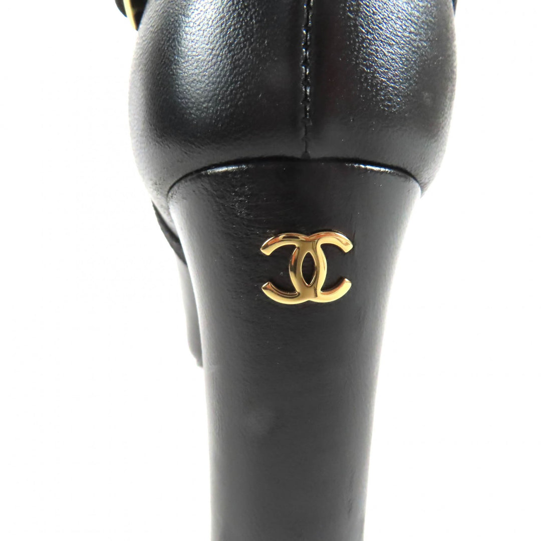 Great CHANEL Knee-high boots black leather Women 35 23A G45096