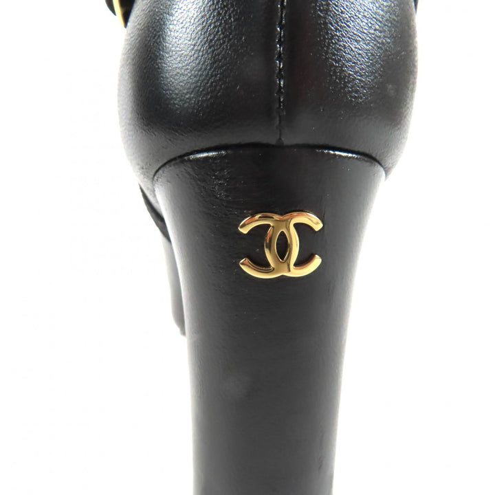Great CHANEL Knee-high boots black leather Women 35 23A G45096