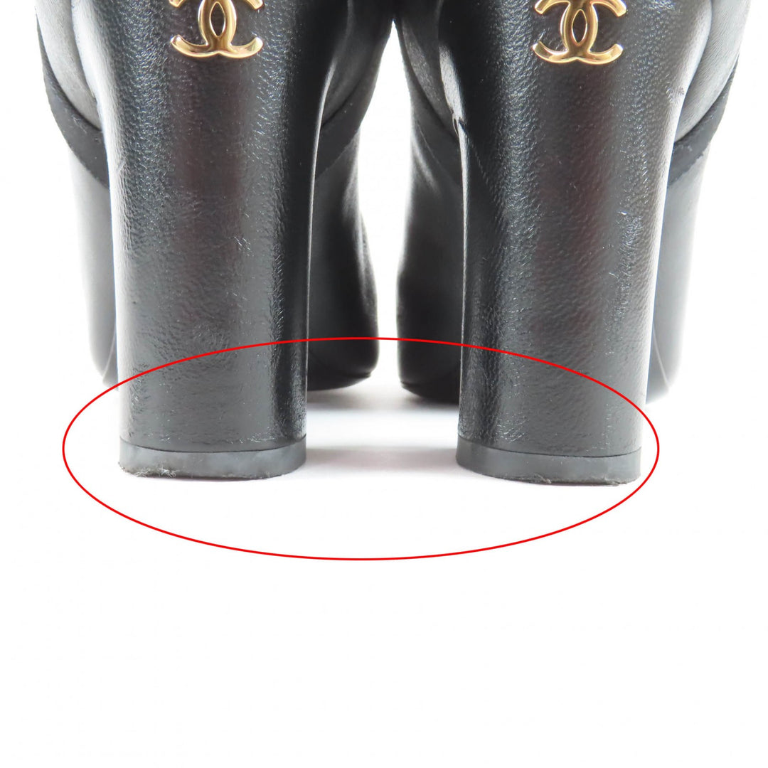 Great CHANEL Knee-high boots black leather Women 35 23A G45096